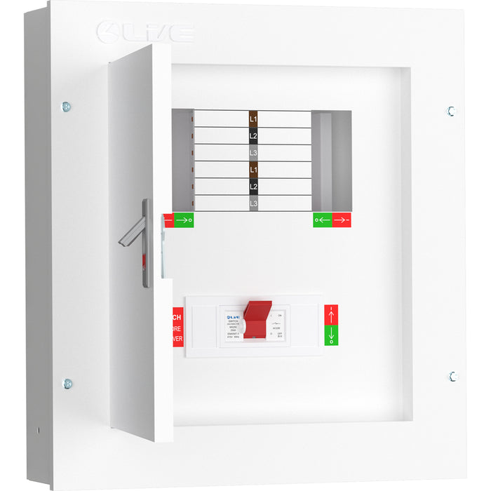 LIVE Electrical TPN04-250 4 Way TP&N Distribution Board with 3 Pole 250A Main Switch Incomer