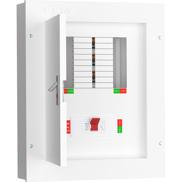 LIVE Electrical TPN06-250 6 Way TP&N Distribution Board with 3 Pole 250A Main Switch Incomer