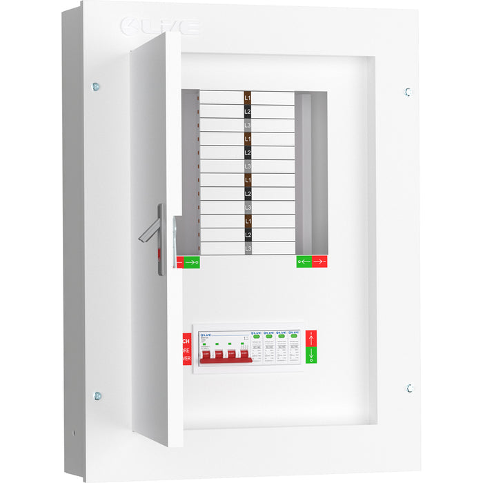 LIVE Electrical TPN08-125S TPN08-125S 8 Way TP&N Distribution Board with 4 Pole 125A Main Switch Incomer & 20/40kA DP SPD - westbasedirect.com