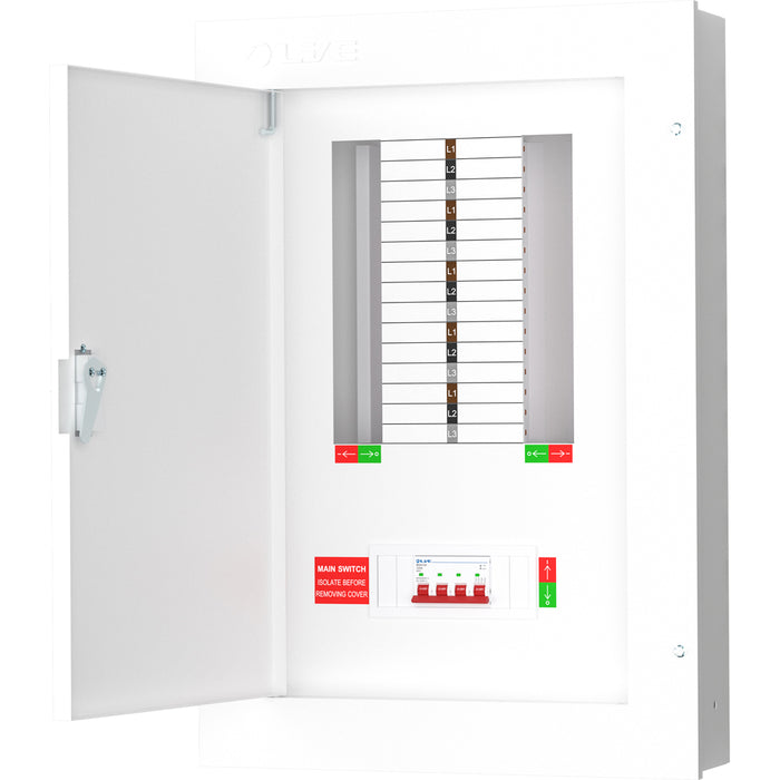 LIVE Electrical TPN10-125 10 Way TP&N Distribution Board with 4 Pole 125A Main Switch Incomer - westbasedirect.com