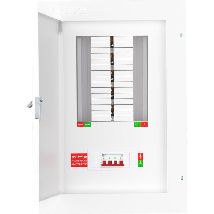 LIVE Electrical TPN10-125 10 Way TP&N Distribution Board with 4 Pole 125A Main Switch Incomer - westbasedirect.com