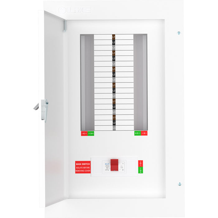 LIVE Electrical TPN12-250 TPN12-250 12 Way TP&N Distribution Board with 3 Pole 250A Main Switch Incomer - westbasedirect.com