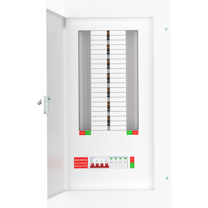 LIVE Electrical TPN14-125S TPN14-125S 14 Way TP&N Distribution Board with 4 Pole 125A Main Switch Incomer & 20/40kA DP SPD - westbasedirect.com