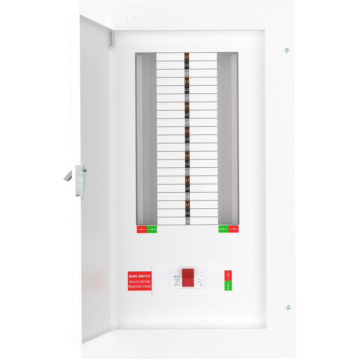 LIVE Electrical TPN14-250 14 Way TP&N Distribution Board with 3 Pole 250A Main Switch Incomer