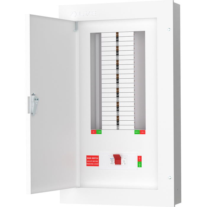 LIVE Electrical TPN14-250 14 Way TP&N Distribution Board with 3 Pole 250A Main Switch Incomer