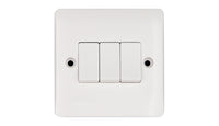 Deta Vimark VP1205 Pro White Moulded 3 Gang 2 Way 10AX Plate Switch