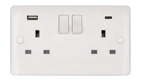 Deta Vimark VP1289 Pro White Moulded 13A 2 Gang Switched Socket with 2 USB Ports (1 x Type C + 1 x Type A, 4.8A)