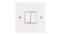 Deta Vimark VS1204 White Moulded Square Edge 2 Gang 2 Way 10AX Plate Switch