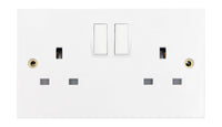 Deta Vimark VS1209SPR White Moulded Square Edge 2 Gang 13A Switched Socket SP Recessed Switch