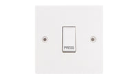 Deta Vimark VS1249 White Moulded Square Edge 1 Gang 2 Way 10AX Plate Switch Marked 'Press'