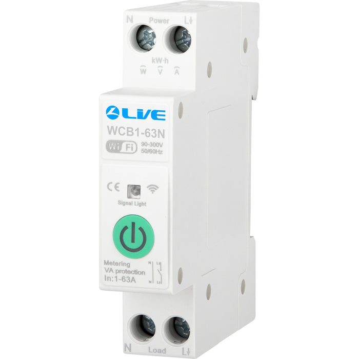LIVE Electrical WCB1-63N WiFi Metering Switch with VA Protection