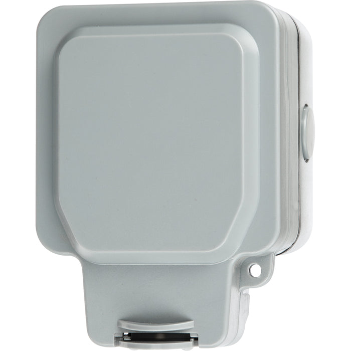 LIVE Electrical WJ1G2P-G Weatherproof IP66 1 Gang 13A Double Pole Switched Socket - Grey
