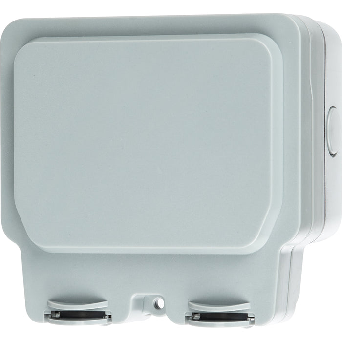 LIVE Electrical WJ2G2P-G Weatherproof IP66 2 Gang 13A Double Pole Switched Socket - Grey