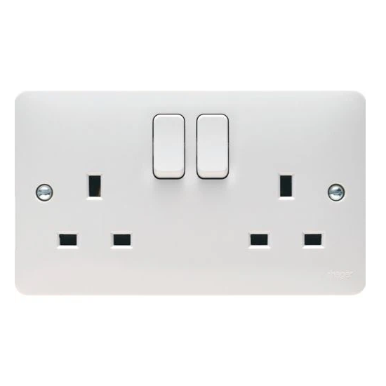 Hager WMSS82 Sollysta White Moulded 13A 2 Gang DP Switched Socket