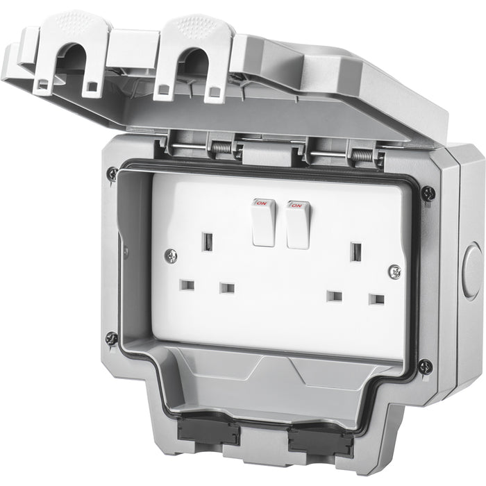 LIVE Electrical WP2G13A-A Weatherproof IP66 13A 2 Gang Switched Socket