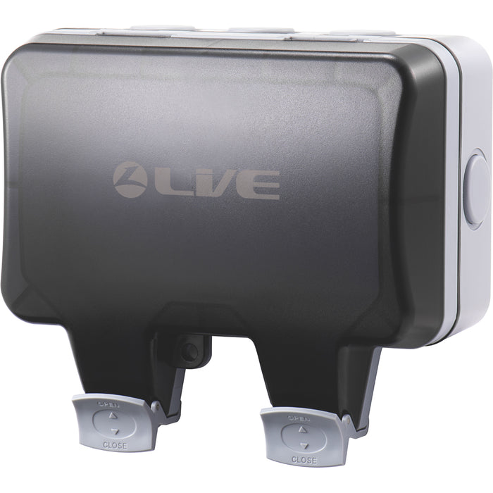 LIVE Electrical WPR2G13A Weatherproof IP66 13A 2 Gang Type A RCD Protected Switched Socket