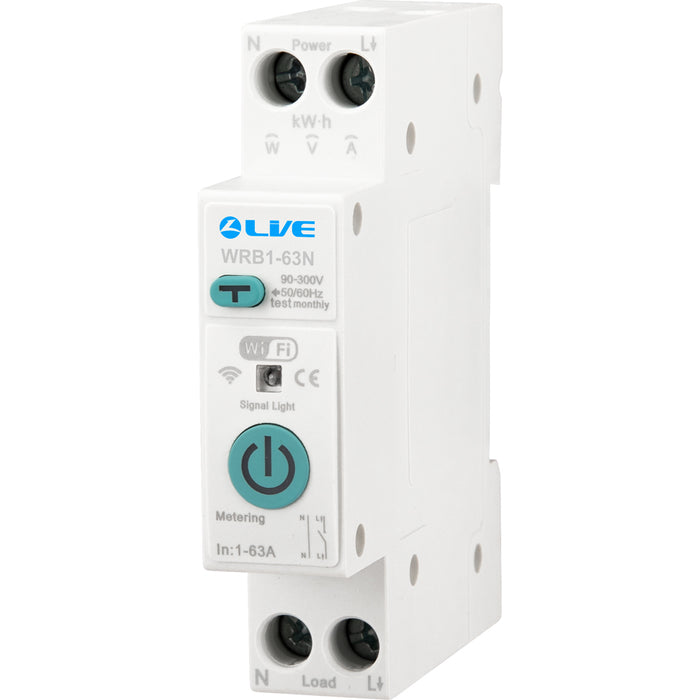 LIVE Electrical WRB1-63N WiFi Metering Switch with VA & RCD Protection