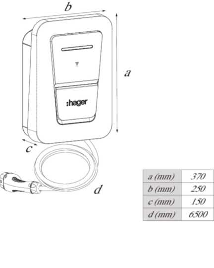 Hager XVU107CCT-MO Witty One 7kW Single Phase EV Charger Tethered 6.5m