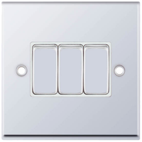 Selectric 7MPRO-303 7M-PRO 3 Gang 2 Way 10AX Plate Switch - Polished Chrome, White Insert