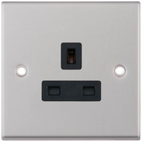 Selectric 7MPRO-219 7M-PRO 1 Gang 13A Unswitched Socket Outlet Satin Chrome, Black Insert