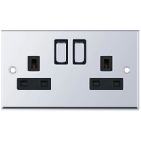 Selectric 7MPRO-522 7M-PRO 2 Gang 13A Switched DP Socket Outlet with 2 Earth Terminals - Polished Chrome, Black Insert
