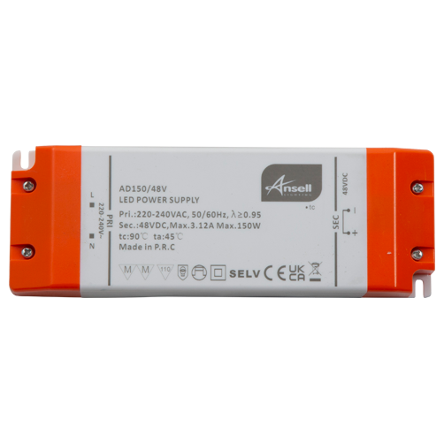 Ansell AD150/48V 150W 48V IP20 Constant Voltage LED Driver Non-Dimmabl ...