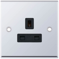 Selectric 7MPRO-519 7M-PRO 1 Gang 13A Unswitched Socket Outlet Polished Chrome, Black Insert