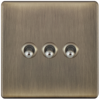 Selectric 5MPLUS-TOG-23 5M-PLUS Screwless 3 Gang 2 Way 10A Toggle Switch - Antique Brass