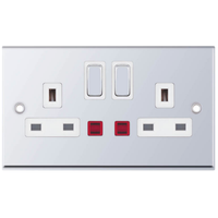 Selectric 7MPRO-324 7M-PRO 2 Gang 13A Switched DP Socket Outlet with Neon - Polished Chrome, White Insert