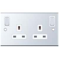 Selectric DSL385 5M 2 Gang 13A Switched DP Socket Outlet with Outboard Rockers & 2 Earth Terminals - Polished Chrome, White Insert