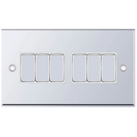 Selectric 7MPRO-305 7M-PRO 6 Gang 2 Way 10AX Plate Switch - Polished Chrome, White Insert