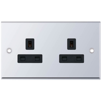 Selectric 7MPRO-520 7M-PRO 2 Gang 13A Unswitched Socket Outlet with 2 Earth Terminals - Polished Chrome, Black Insert