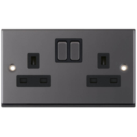 Selectric 7MPRO-451 7M-PRO 2 Gang 13A Switched SP Socket Outlet - Black Nickel, Black Insert