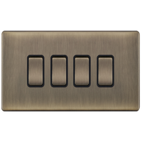 Selectric 5MPLUS-604 5M-PLUS Screwless 4 Gang 2 Way 10AX Plate Switch - Antique Brass, Black Insert