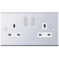 Selectric DSL322 5M 2 Gang 13A Switched DP Socket Outlet with 2 Earth Terminals - Polished Chrome, White Insert