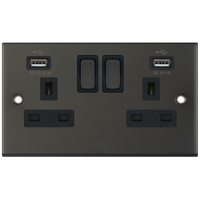 Selectric DSL12-61 5M 2 Gang 13A Switched Socket Outlet with 2x USB Type-A (2.1A/1A) - Dark Bronze, Black Insert
