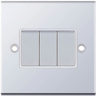 Selectric DSL303 5M 3 Gang 2 Way 10AX Plate Switch - Polished Chrome, White Insert