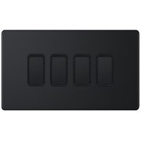 Selectric 5MPLUS-804 5M-PLUS Screwless 4 Gang 2 Way 10AX Plate Switch - Matt Black, Black Insert