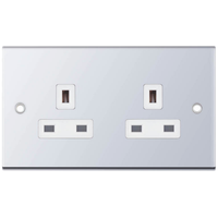 Selectric DSL320 5M 2 Gang 13A Unswitched Socket Outlet with 2 Earth Terminals - Polished Chrome, White Insert