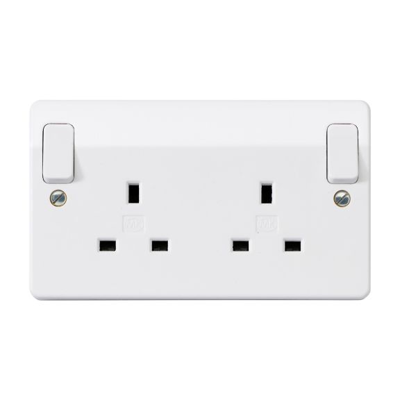 MK Logic Plus K2746CEWHI 13A 2 Gang DP Socket with Outboard Rockers ...