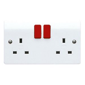 MK Logic Plus K2747D1WHI 13A 2 Gang DP Socket with Red Rockers – White ...