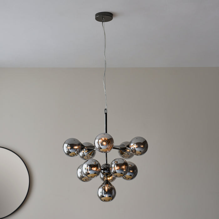 Endon 101147 Oscar 11lt Pendant Black chrome plate & smoked mirror glass 11 x 3W LED G9 (Required) - westbasedirect.com