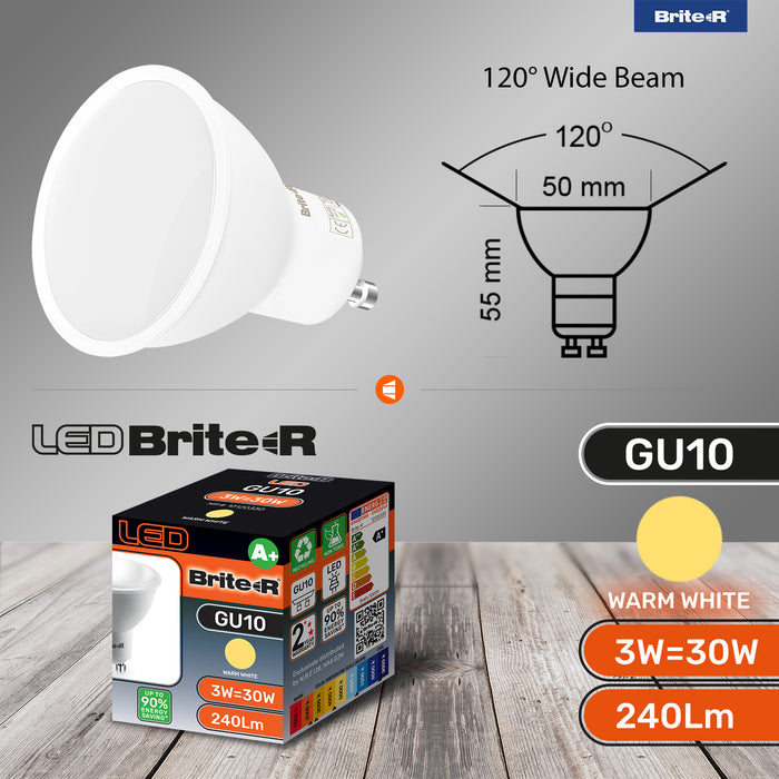 Brite-R 3W GU10 LED Bulb Warm White 3000K - westbasedirect.com