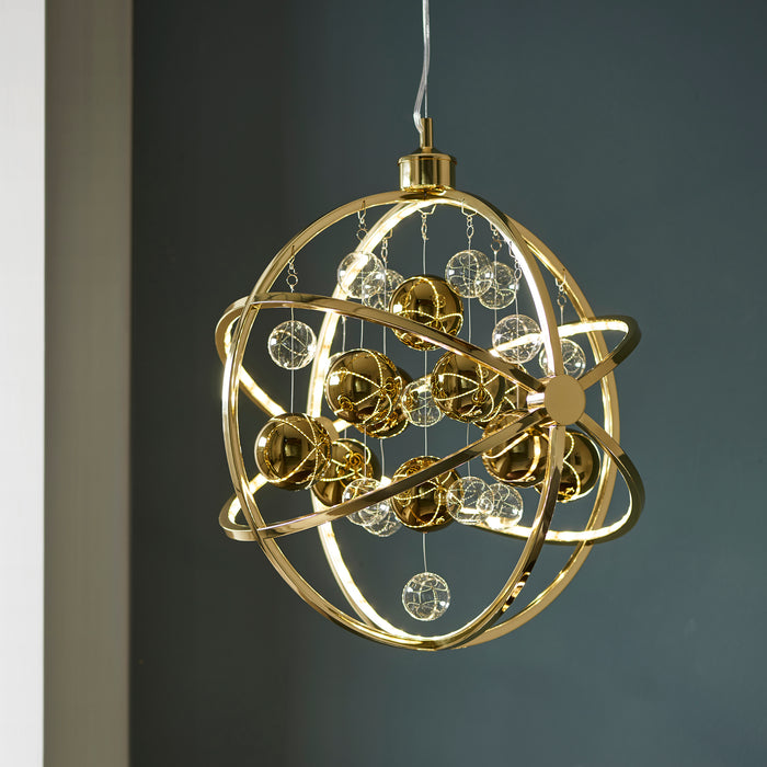 Endon 102608 Muni 1lt Pendant Gold effect plate with clear & gold glass 8.53W LED (SMD 2835) Warm White - westbasedirect.com