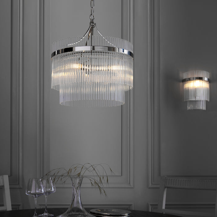 Endon 104113 Marietta 3lt Pendant Bright nickel plate & clear glass 3 x 7W LED E14 (Required) - westbasedirect.com