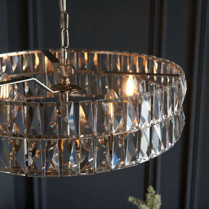 Endon 104467 Clifton 5lt Pendant Bright nickel plate & clear crystal glass 5 x 6W LED E14 (Required) - westbasedirect.com