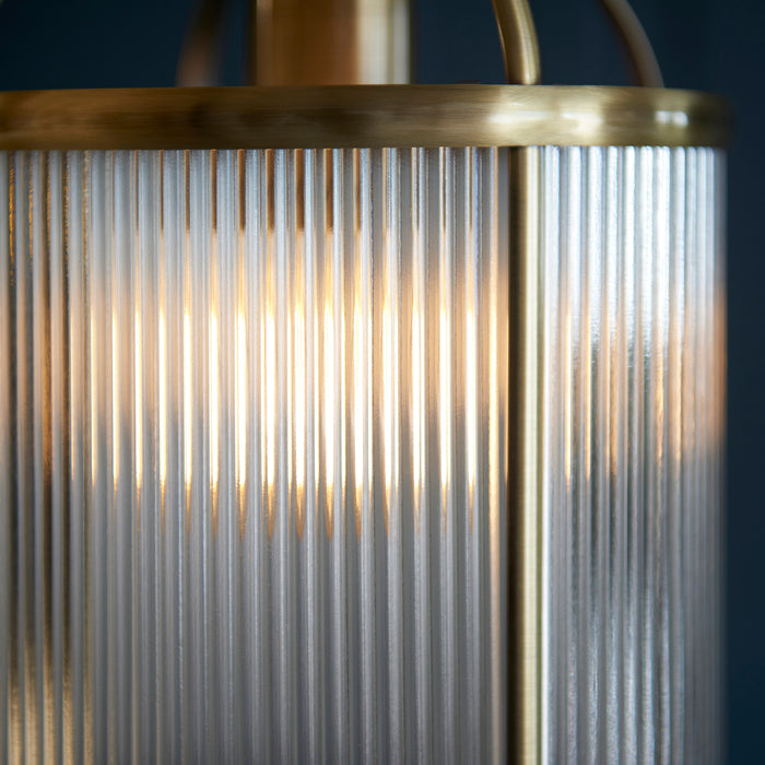 Endon 106710 Lambeth Ribbed 1lt Pendant Antique brass plate & clear ribbed glass 10W LED E27 (Required) - westbasedirect.com