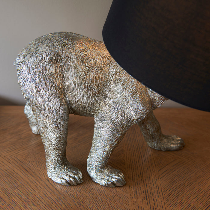 Endon 106788 Barack Bear 1lt Table Vintage silver paint & black fabric 10W LED E27 (Required) - westbasedirect.com