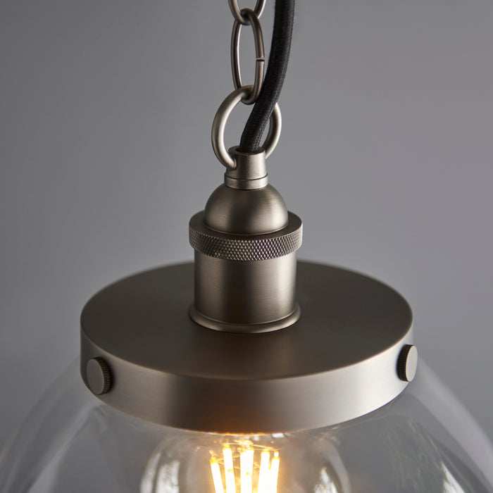 Endon 106896 Hansen Grand 1lt Pendant Brushed silver paint & clear glass 10W LED E27 (Required) - westbasedirect.com