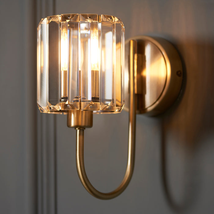 Endon 107803 Berenice 1lt Wall Antique brass plate & clear glass 6W LED E14 (Required) - westbasedirect.com